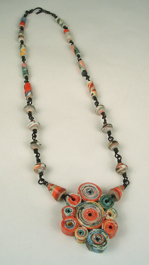 Rolled paper bead necklace.