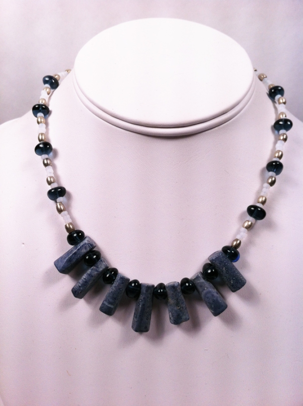 Blue Coral and Glass Necklace