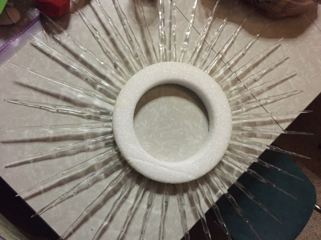 icicles glued into foam circle