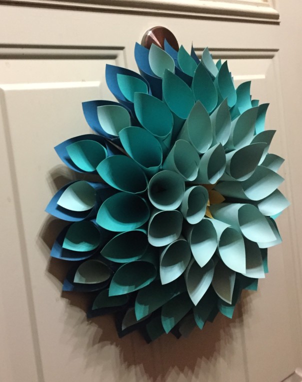 side view of completed flower wreath
